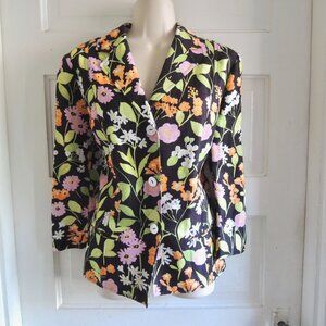 Sigrid Olsen Black & Orange Linen Blend Floral Jacket 8
